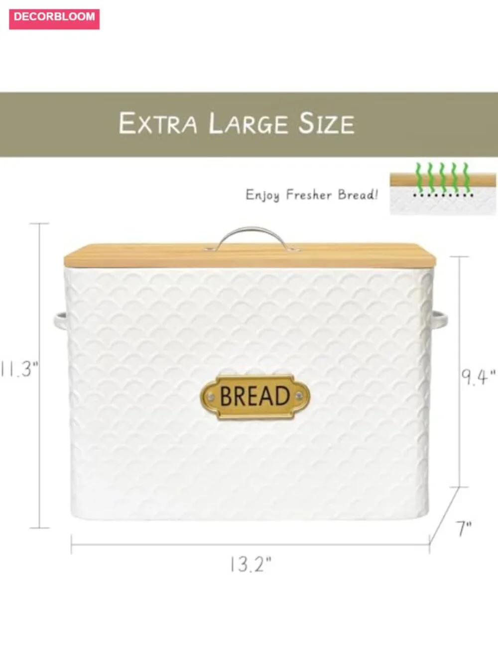 Extra Large Farmhouse Bread Box with Wood Lid Holds 2 Loaves Vertical Storage